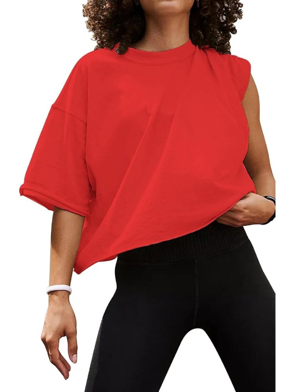Women's Red Crew Neck Short Sleeve Crop Tops Casual Basic Pull On Tees Shirts